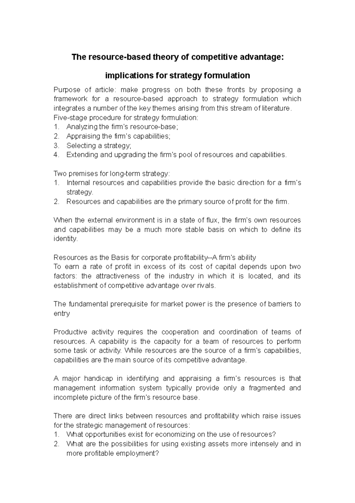 Resource-Based View of Competitive Advantage (RBV) Overview and ...