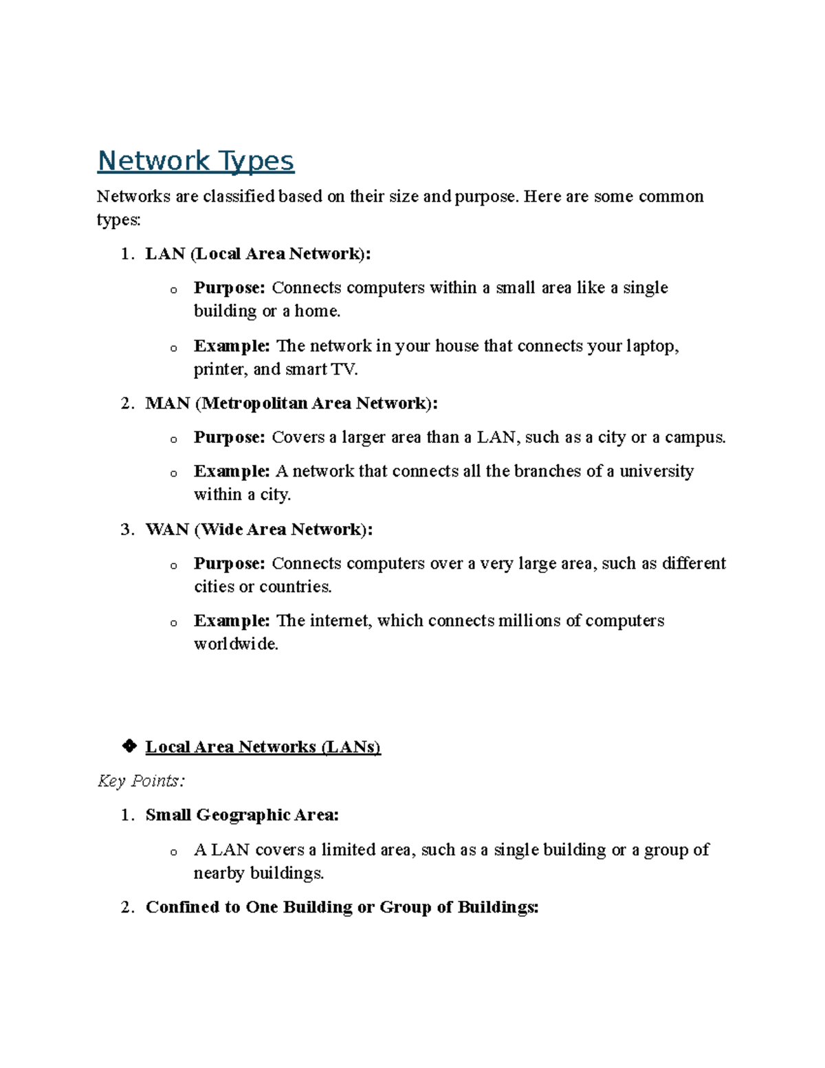 Network Types - Network Types Networks are classified based on their ...