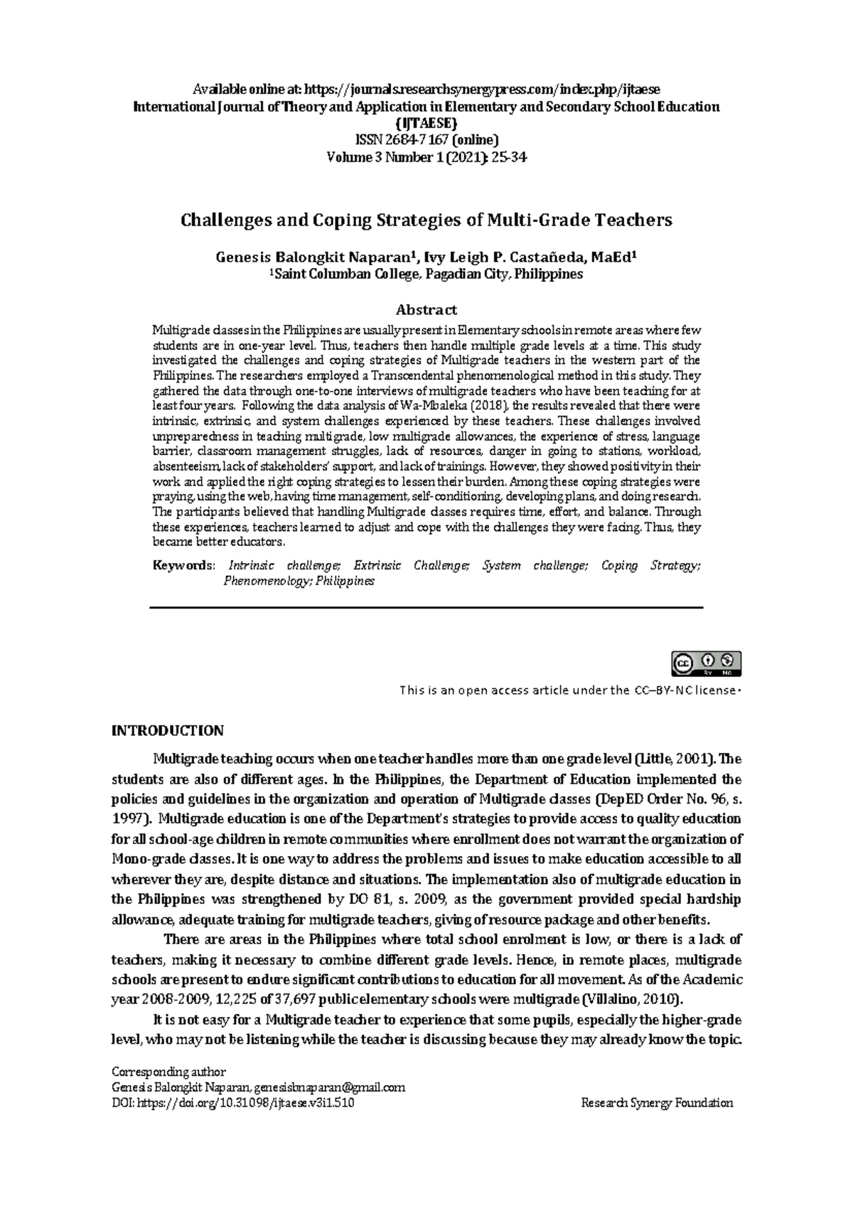 Challenges and Coping Strategies of Multi-Grade Teachers in Philippines ...