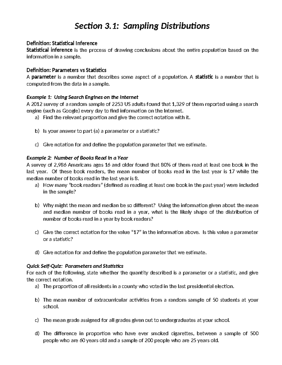 Statistical Inference & Sampling Dist.: Self-Quizzes (Final Exam) - Studocu