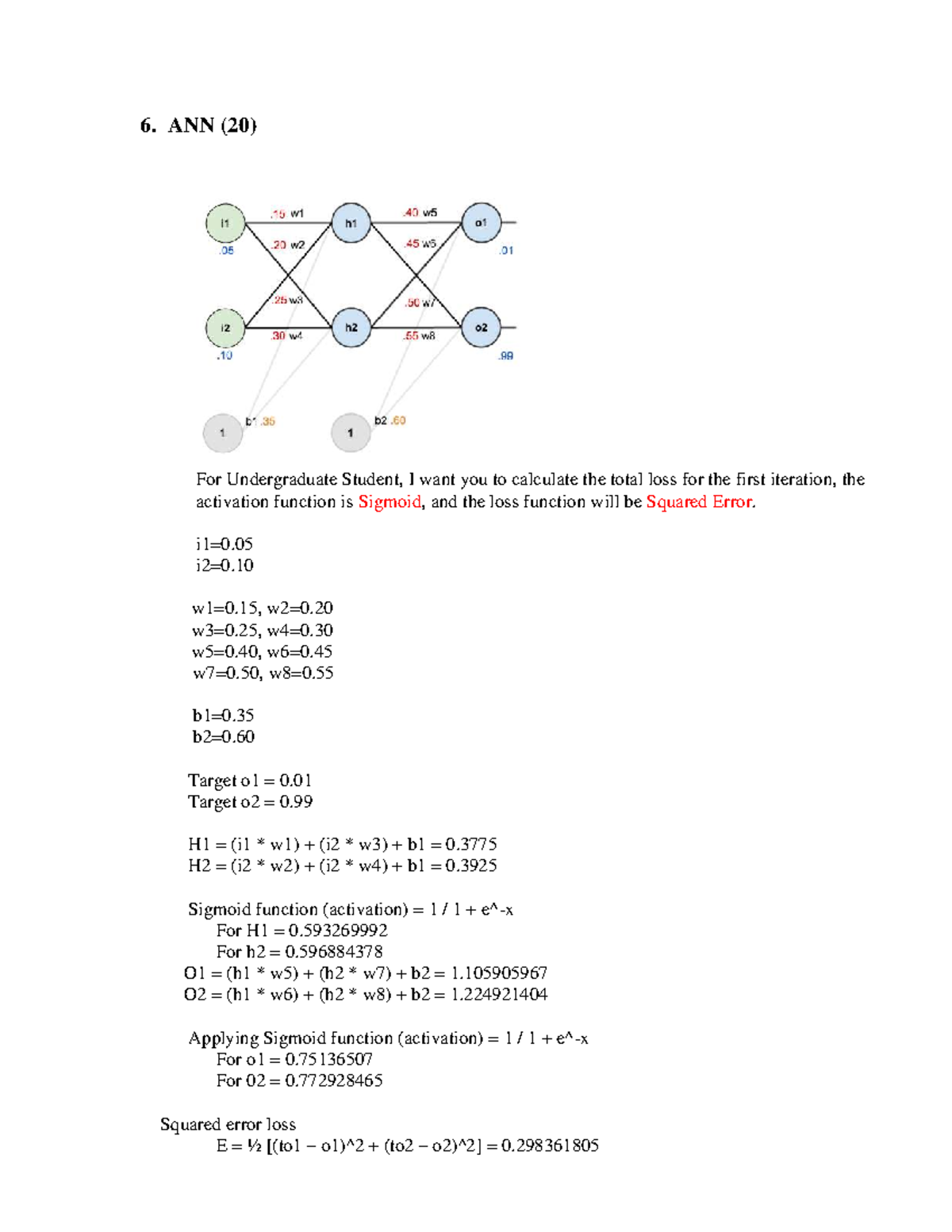 6. ANN (20) Total Loss Calculation for First Iteration - Studocu