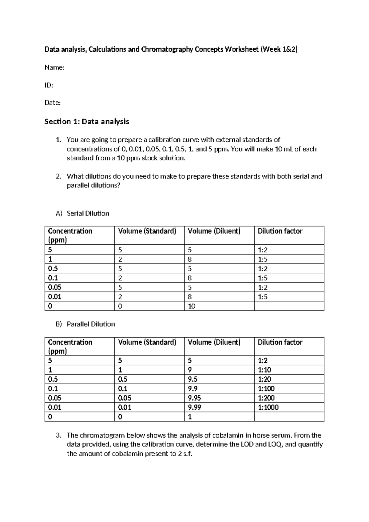 Chromatography Concepts and Calculations Worksheet-1 - Data analysis ...