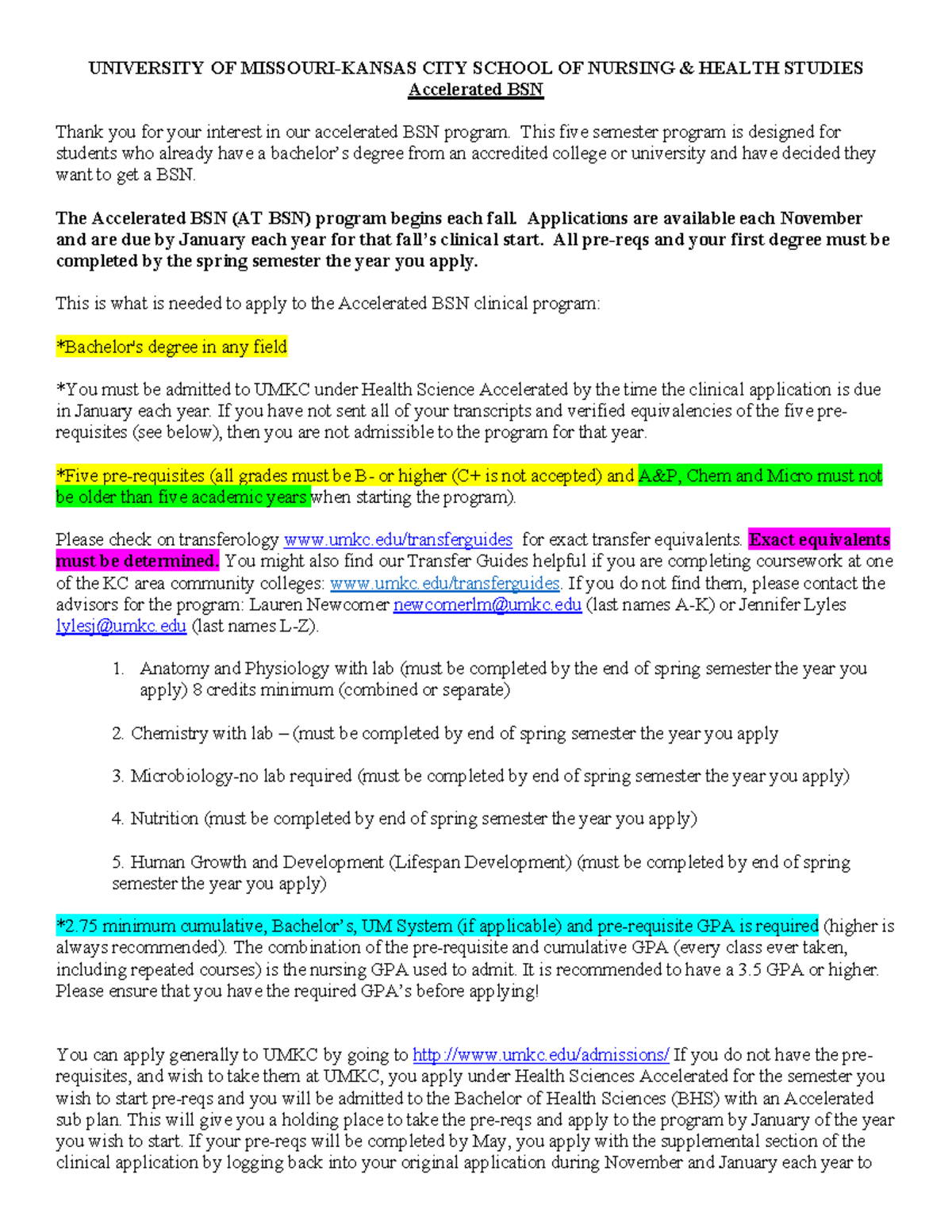 UMKC Accelerated BSN Program Information and Application Guide - Studocu