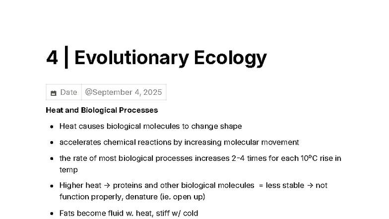 Evolutionary Ecology Lecture Notes (Course Code: 4) - Studocu