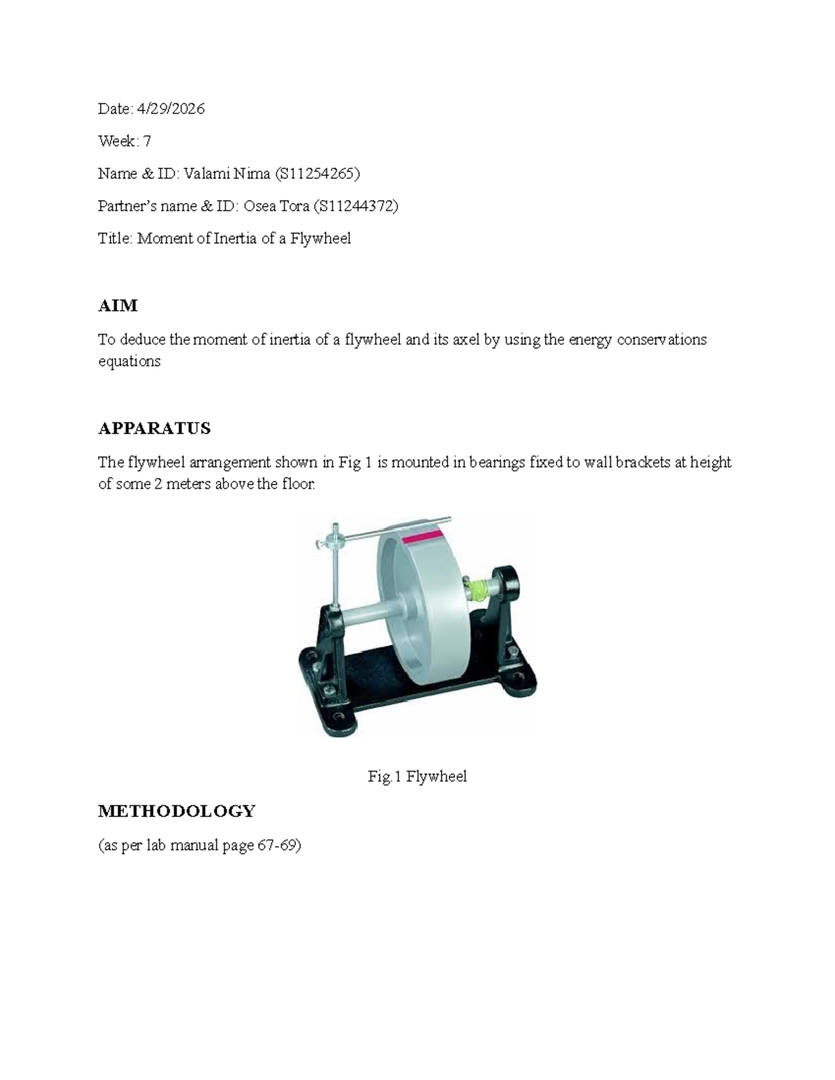 PH102 Lab Report 3: Moment of Inertia of a Flywheel Experiment - Studocu