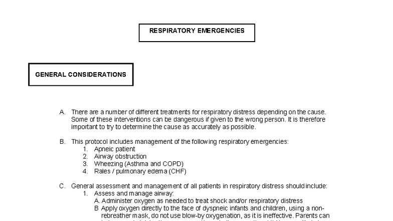 Respiratory Emergencies Protocols: Assessment & Management Guide - Studocu