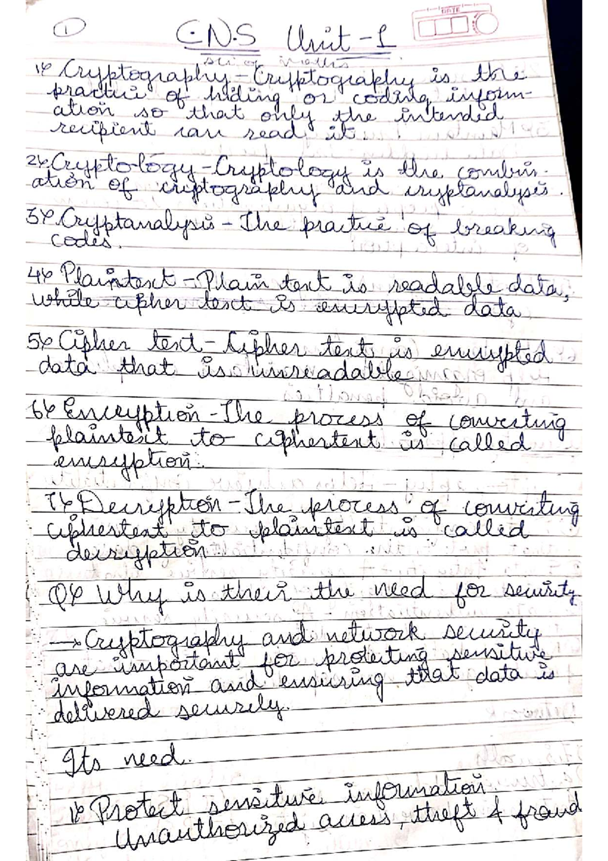 CNS Unit 1 Lecture Notes: Introduction to Cryptography and Security ...