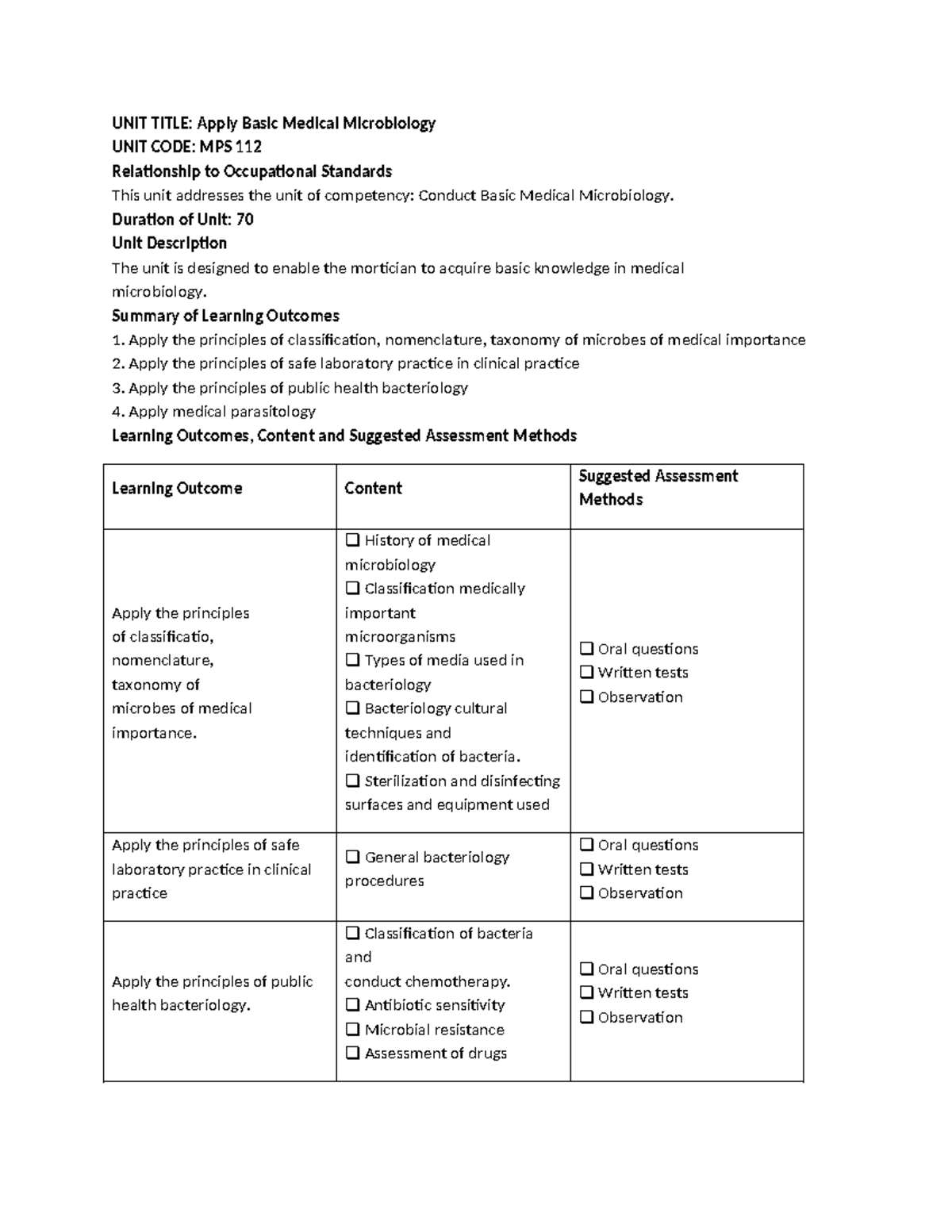 MPS 112 - Basic Medical Microbiology for Mortuary Science - Studocu