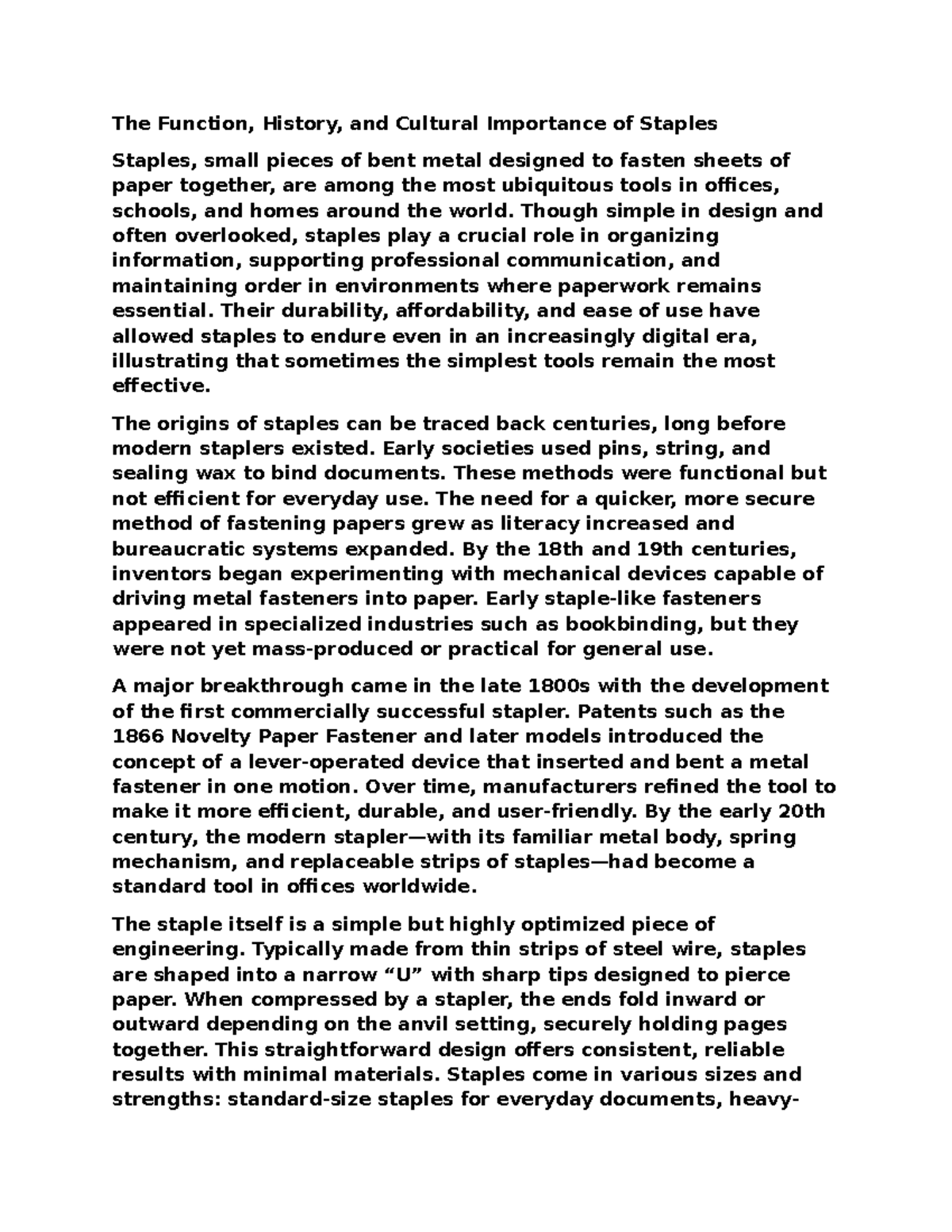 The Function and Cultural Significance of Staples in Modern Society ...