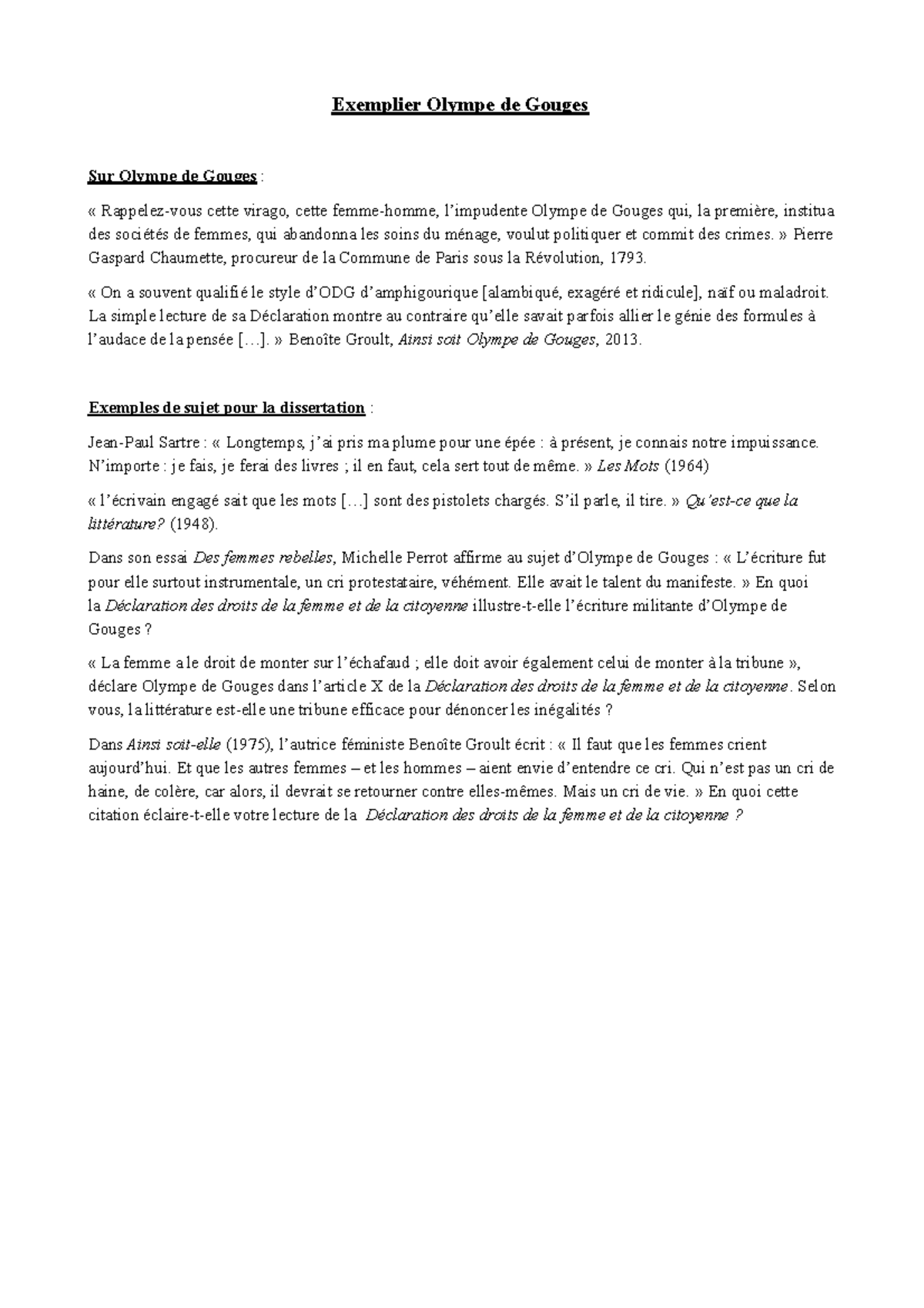 Exemplier ODG : Olympe de Gouges et la Déclaration des droits des ...