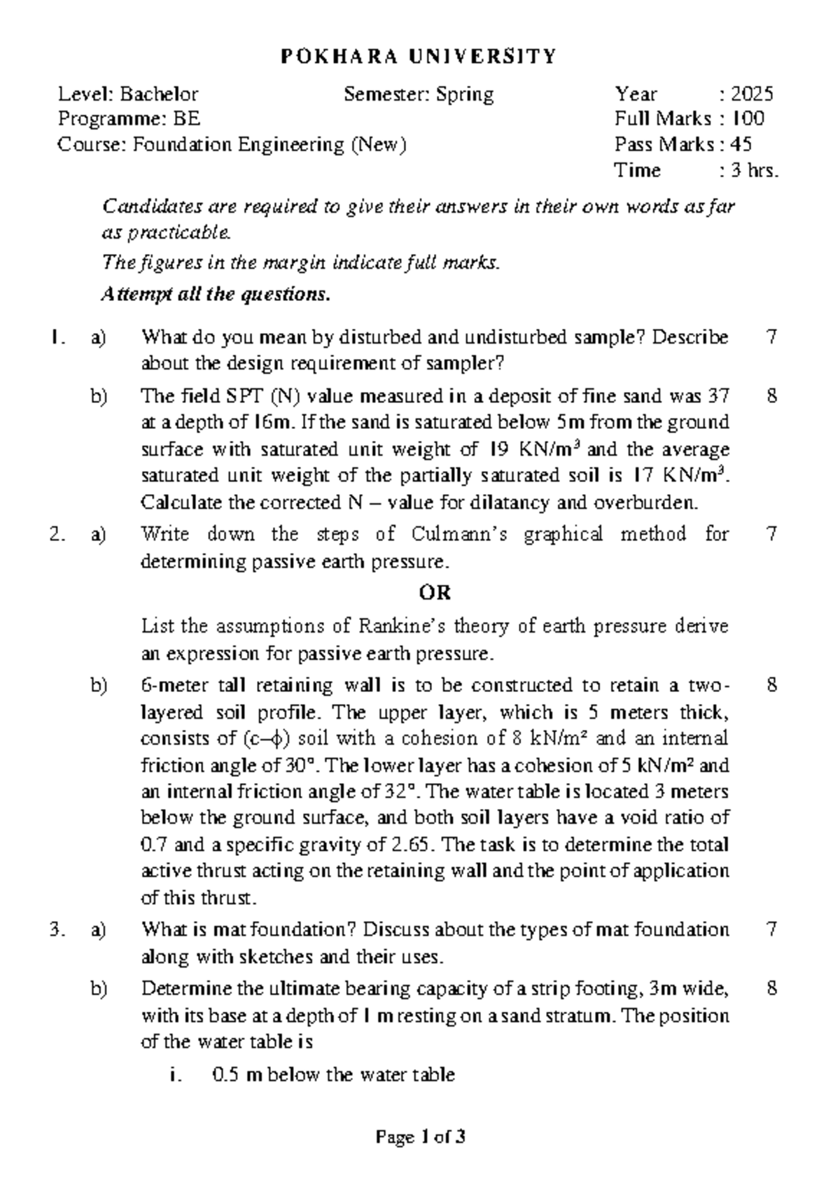 Foundation Engineering (New) - BE Spring 2025 Exam Guide - Studocu