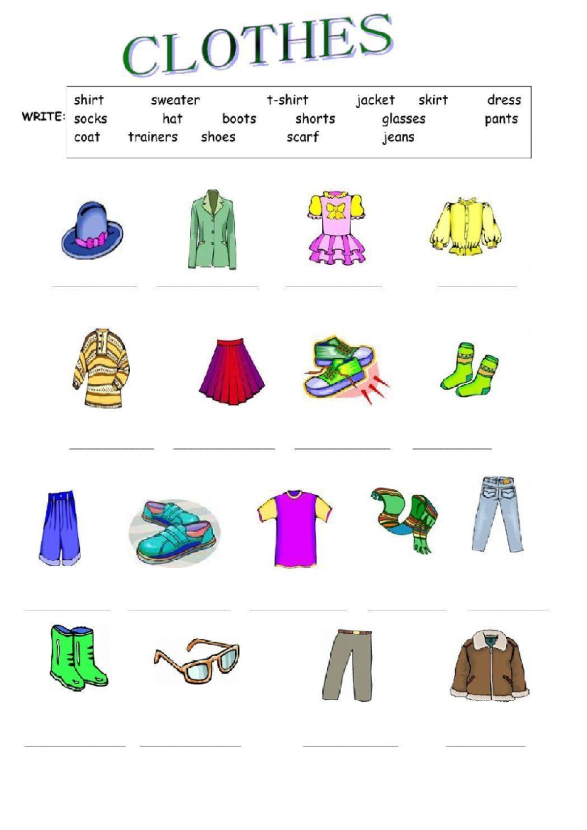 Worksheet 219097 - Exercise for kids levels - English - CLOTHES shirt ...