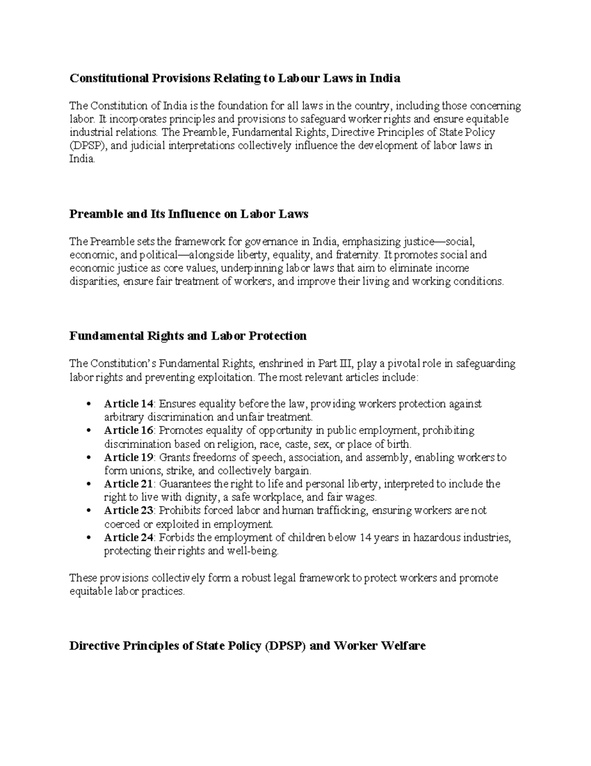 04 Labour Law Final Exam Notes: Constitutional Provisions and Impact ...