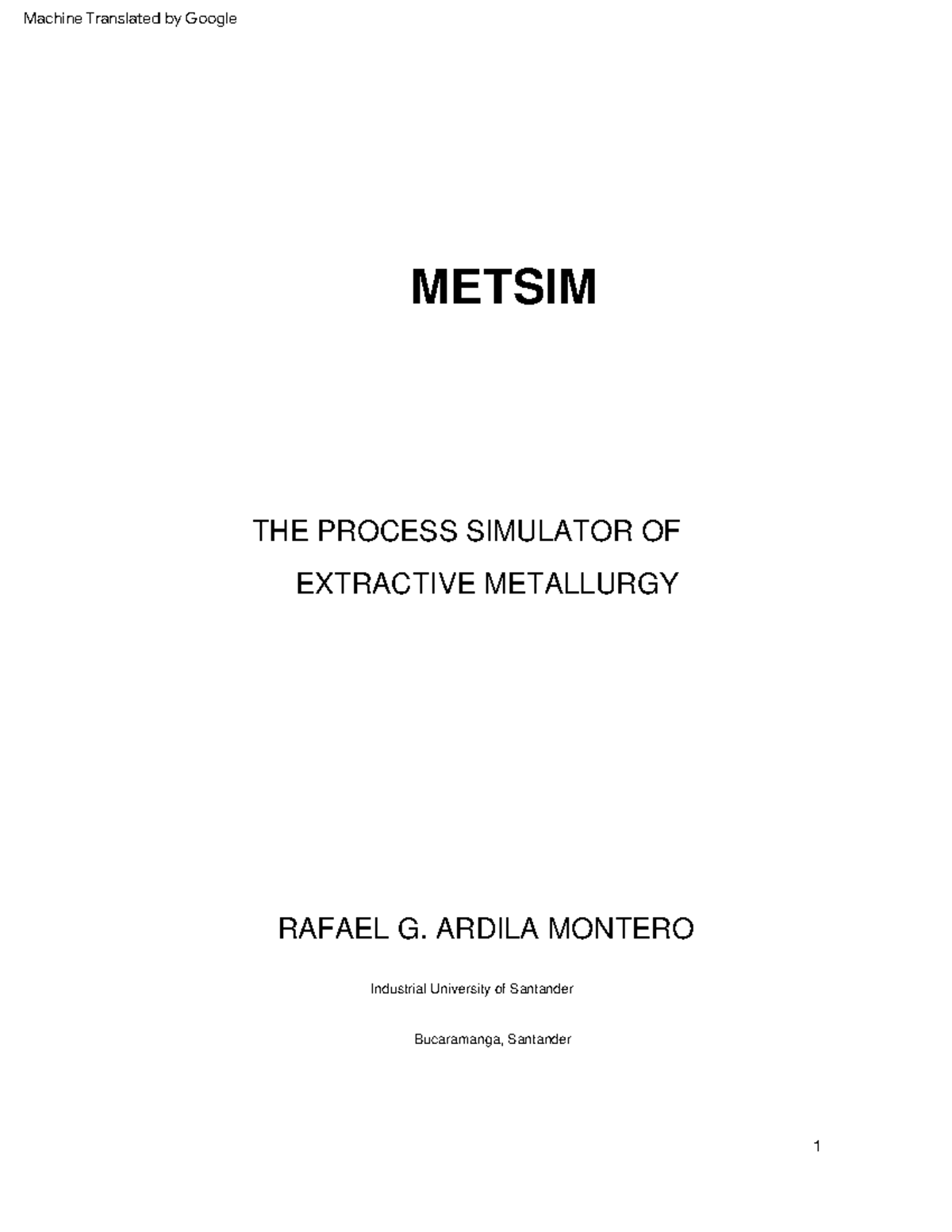 METSIM Simulation for Extractive Metallurgy Processes - 4th Ed. - Studocu