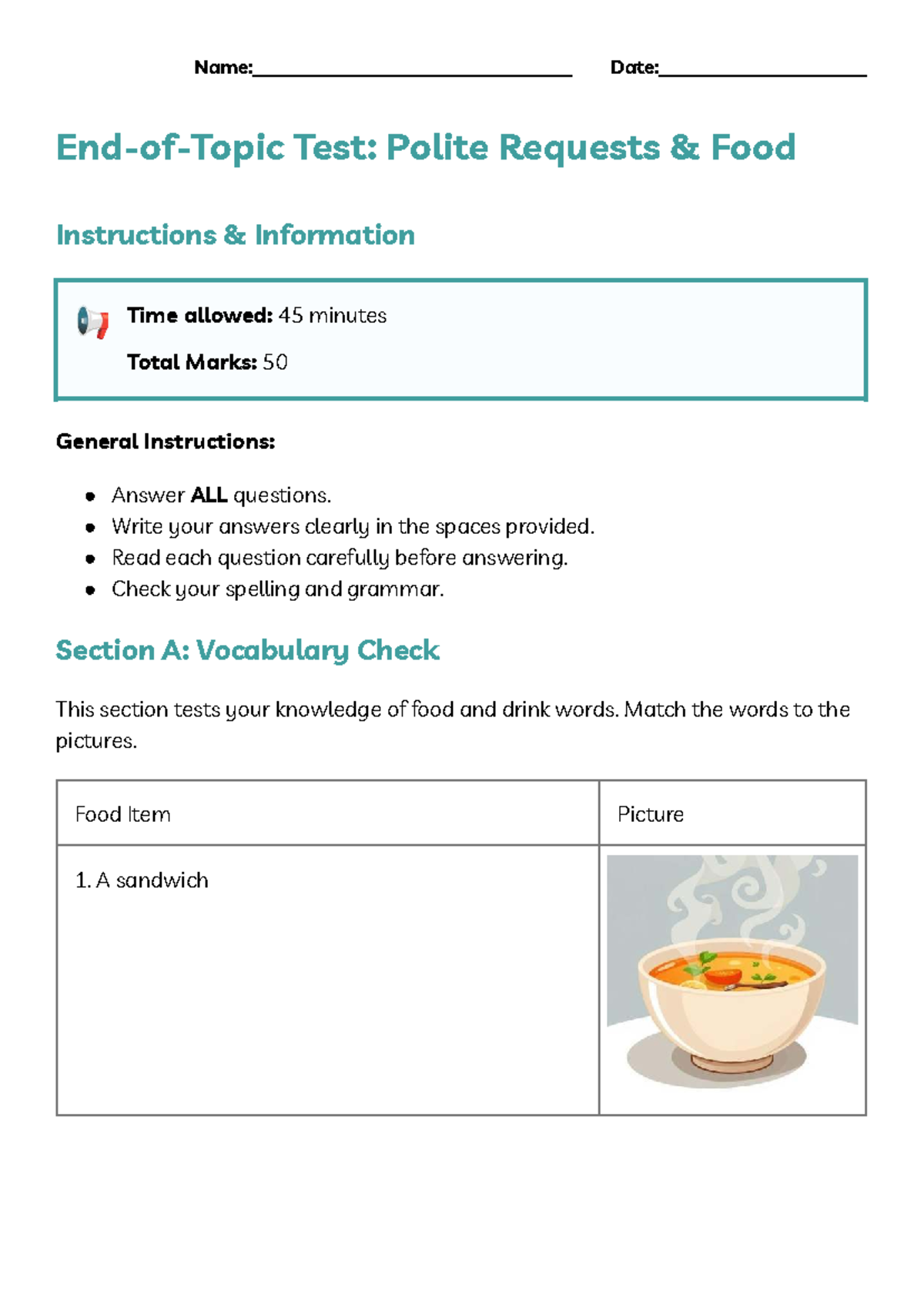 Polite Requests & Food Instructions - Test: Would Like Exercises - Studocu