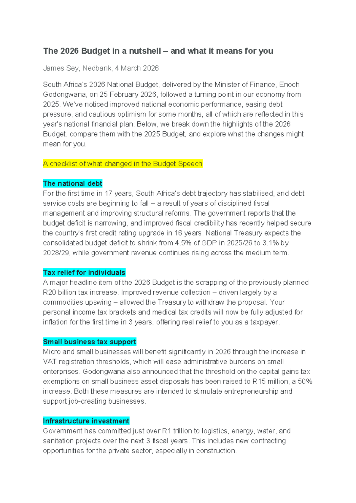 2026 National Budget Overview: Key Changes & Implications - Studocu