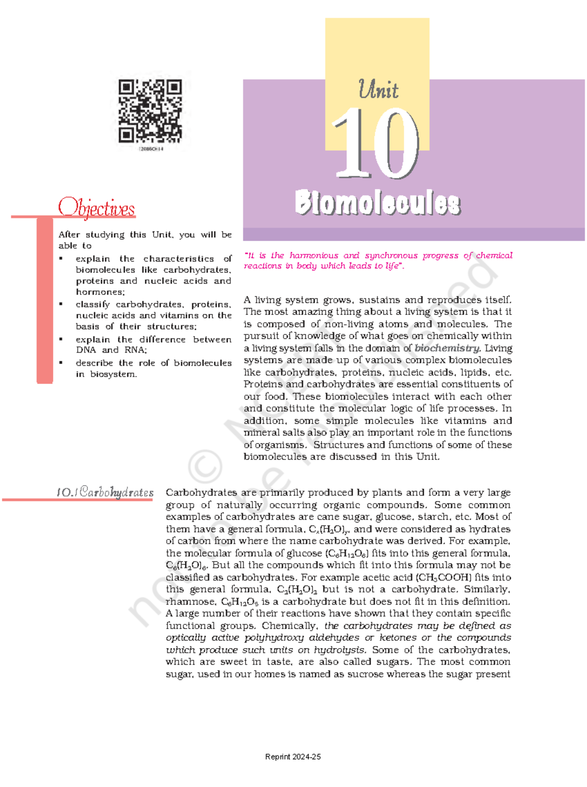 Lech205 - Unit 10: Biomolecules Overview and Objectives - Studocu