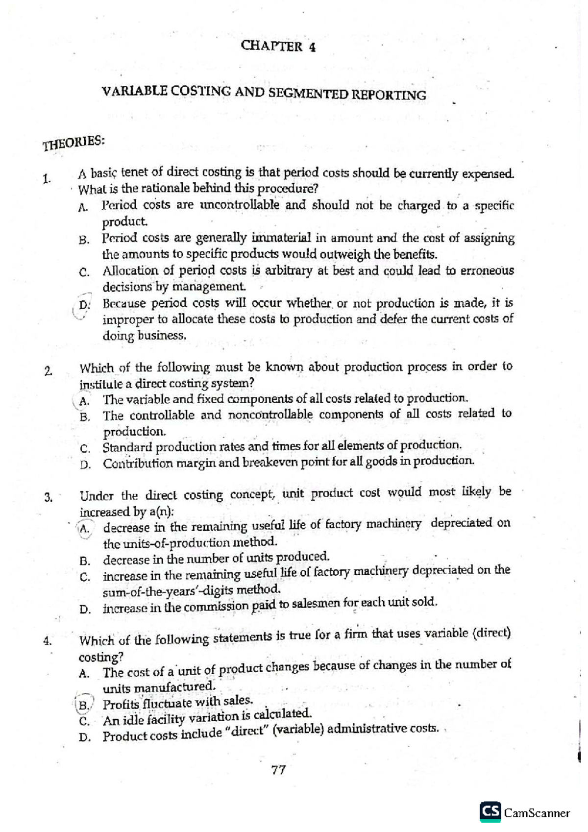 CHAPTER 4: VARIABLE COSTING AND SEGMENTED REPORTING NOTES (CS) - Studocu