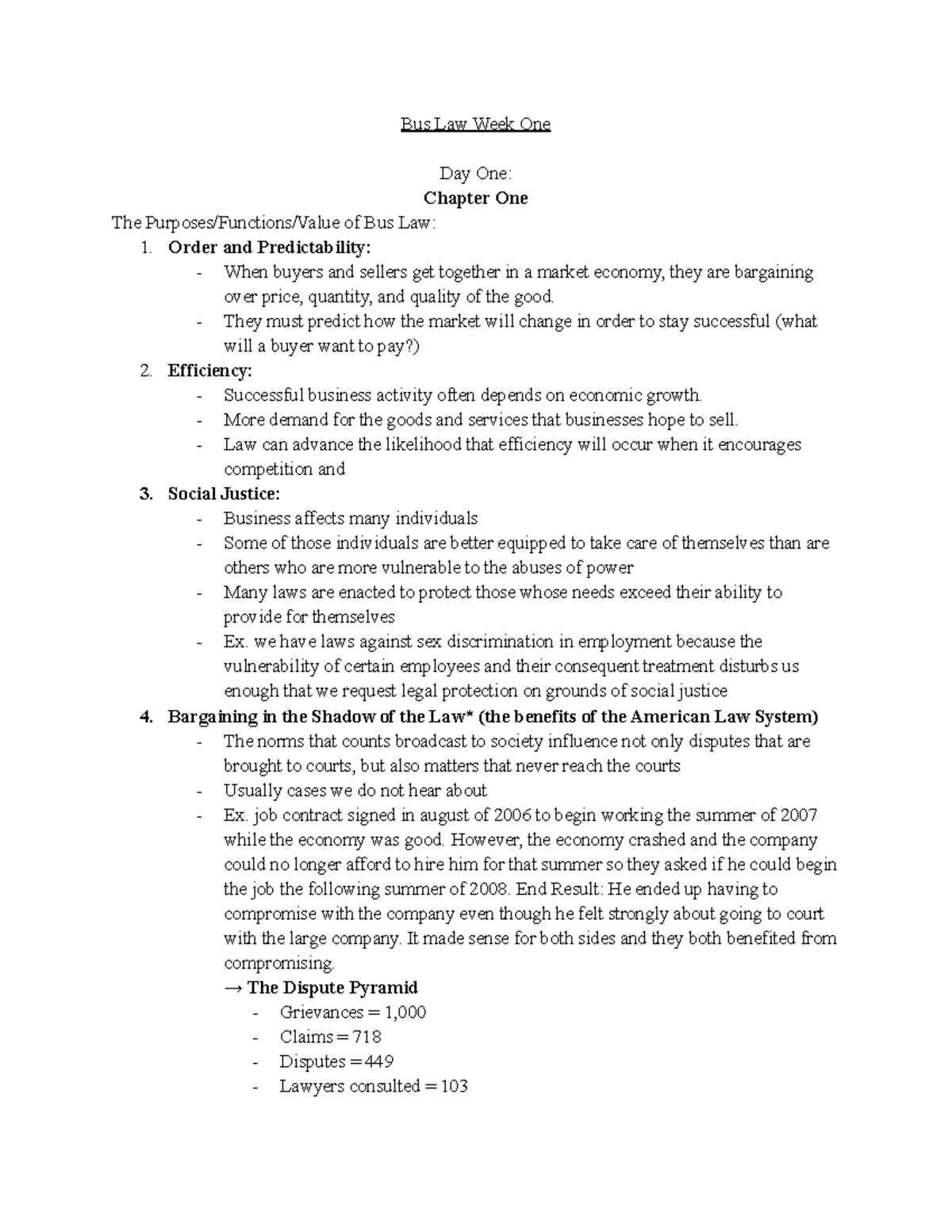 Bus 207 Week 1 Lecture Notes: Fundamentals of Business Law - Studocu