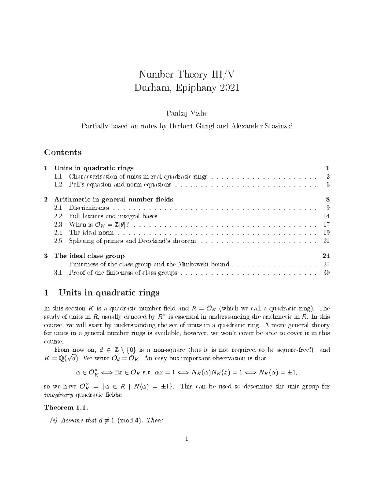Number Theory III/V - Lecture Notes Durham Epiphany 2021 - Studocu