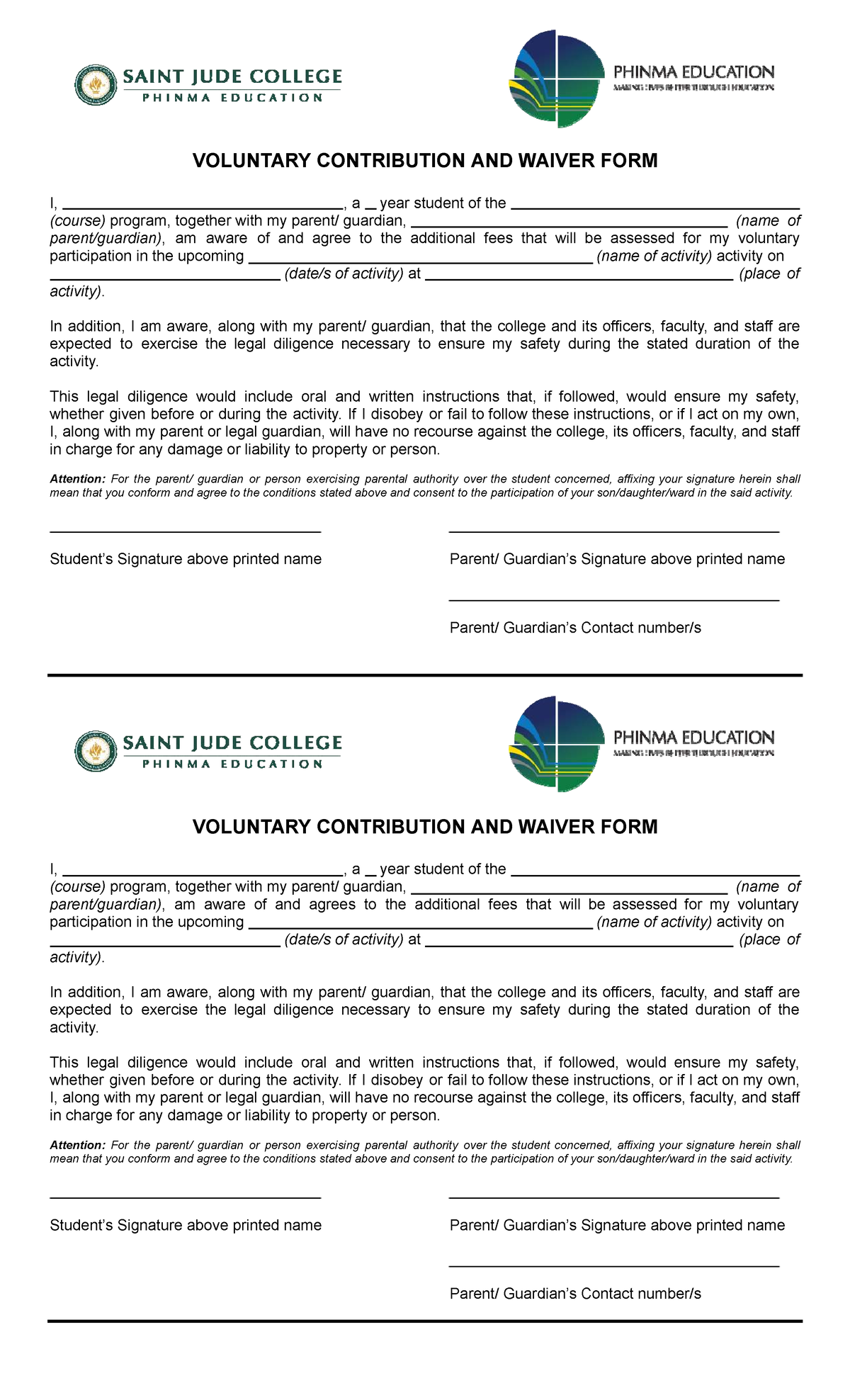 Voluntary Contribution & Waiver Form for Student Activities - Studocu