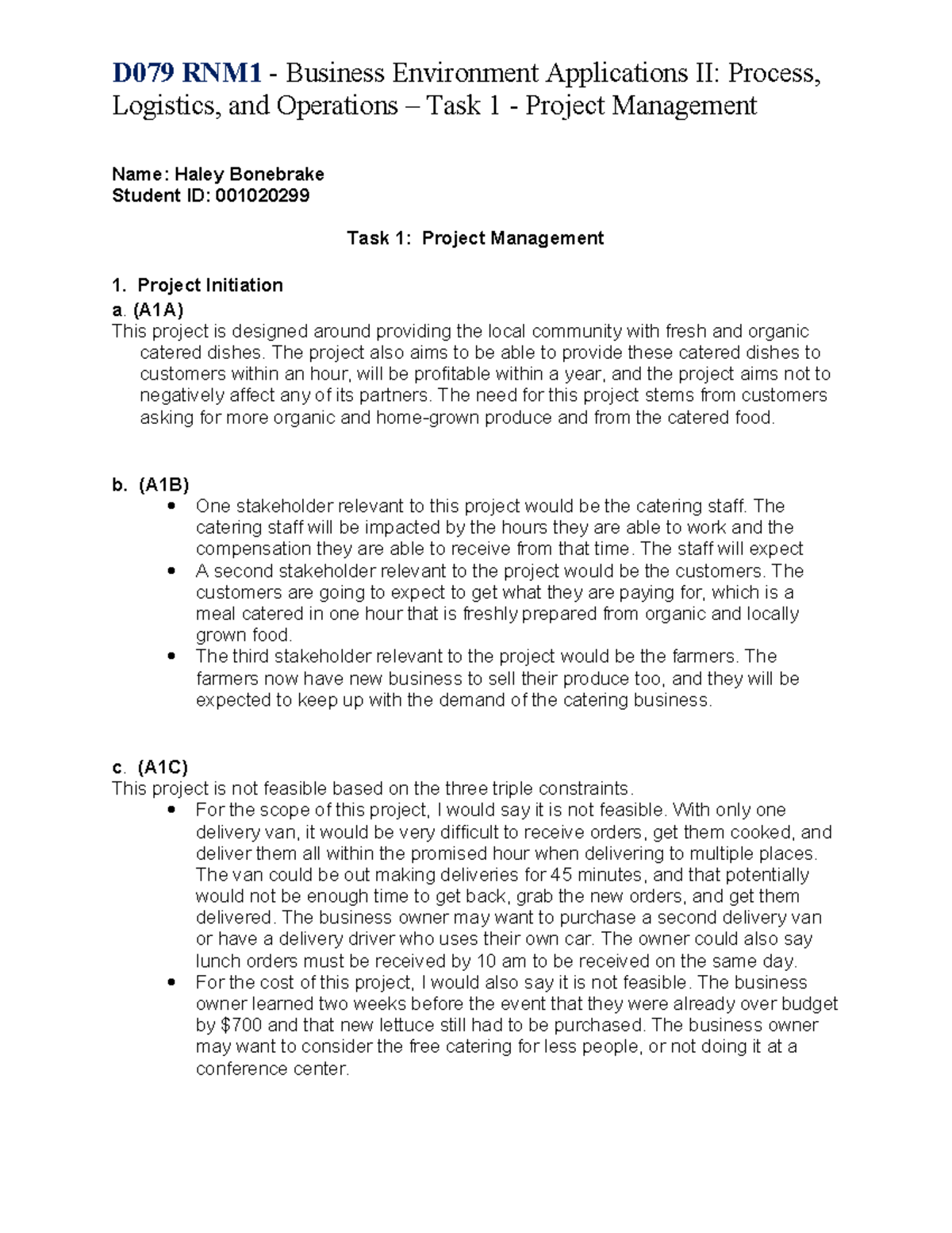 Task 1 - Task 1 pass second attempt - D079 RNM1 - Business Environment ...
