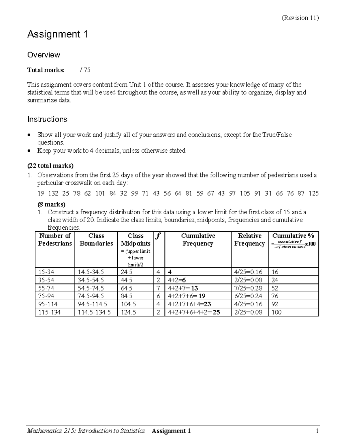 MATH215: Assignment 1 Overview and Statistical Analysis (Revision 11 ...