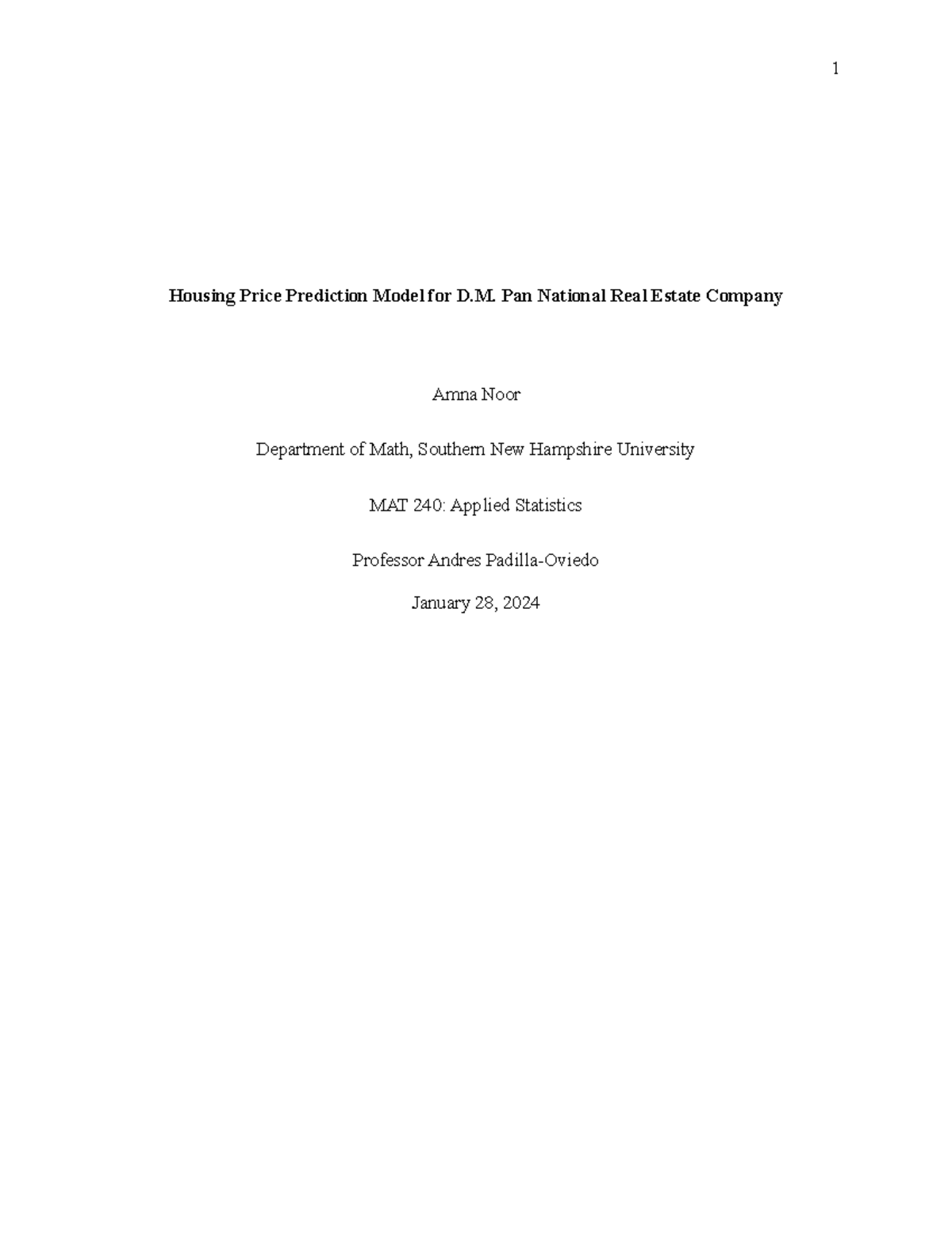 MAT 240: Module Three Housing Price Prediction Model Analysis - Studocu