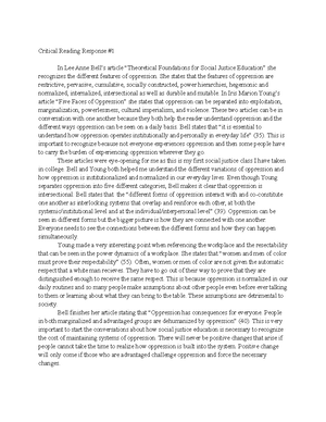 Educ 210 Reading Notes - Week Two Reading Notes Bell - Theoretical ...