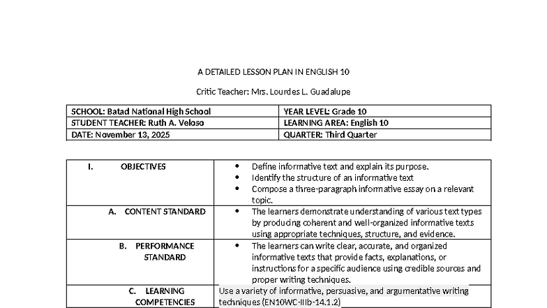 DLP-Q3-W2: Detailed Lesson Plan on Informative Writing Techniques for ...