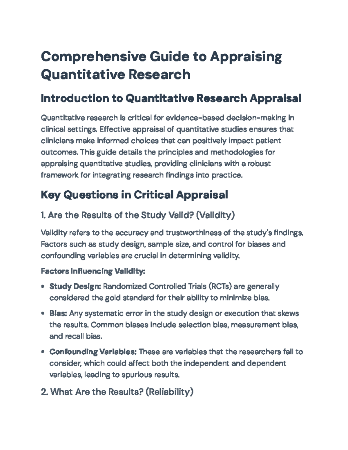 Critical Appraisal Guide for Quantitative Research in Clinical Practice ...