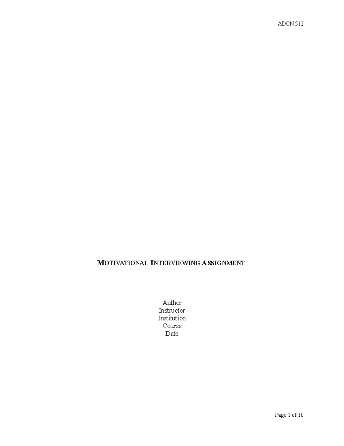 Motivational Interviewing Techniques Assignment (Course Code: MI101 ...