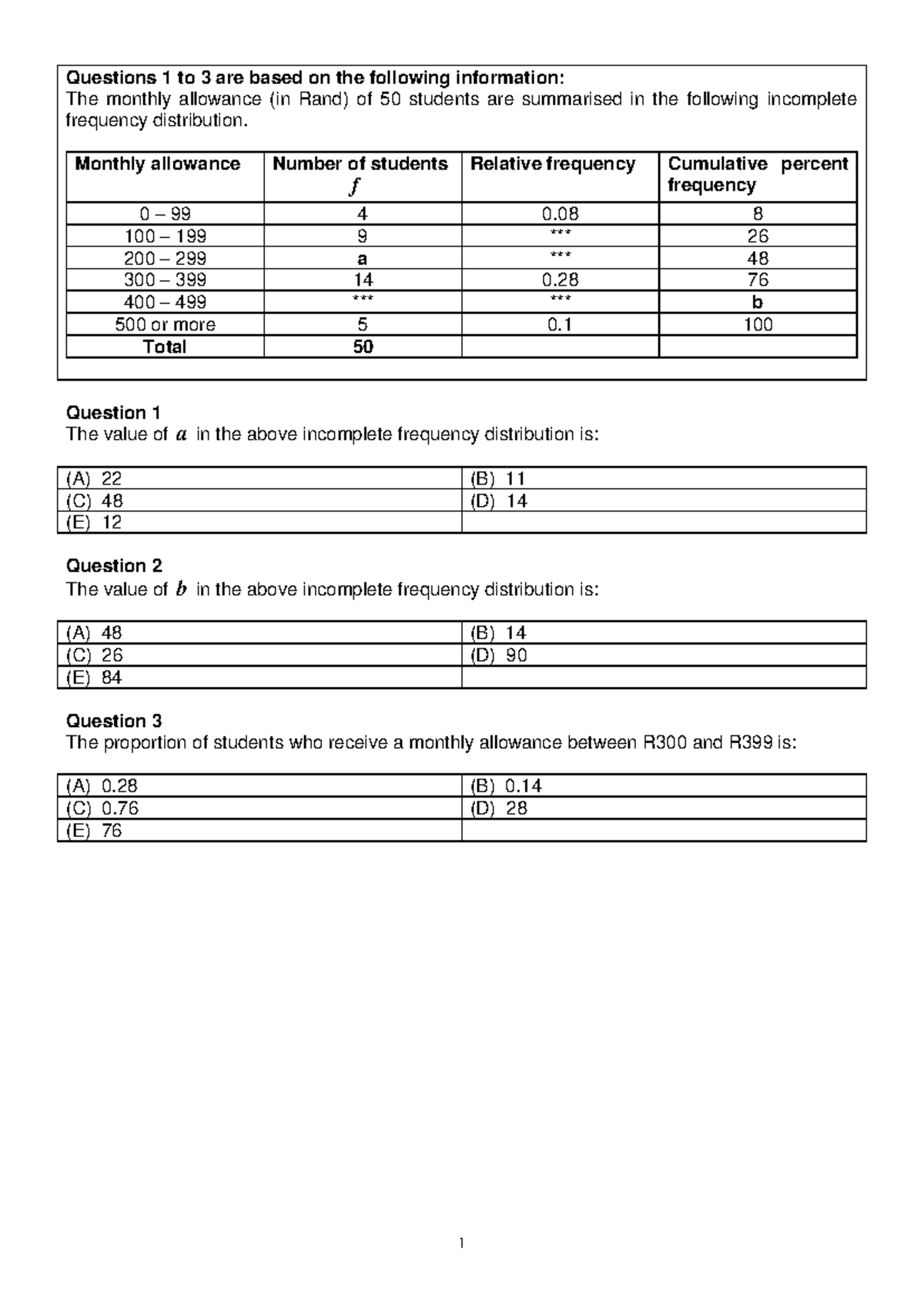 Self Evaluation Test 1 - Practice Material for Stats 101 - Studocu