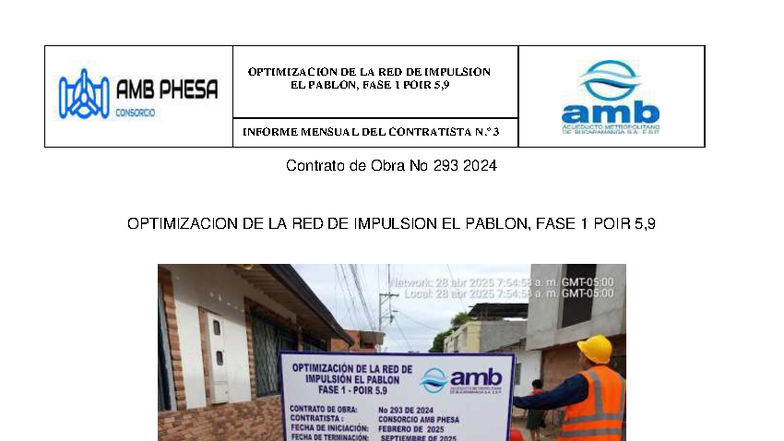 Informe Mensual del Contratista N.º 3 - Optimización Red Impulsión El ...