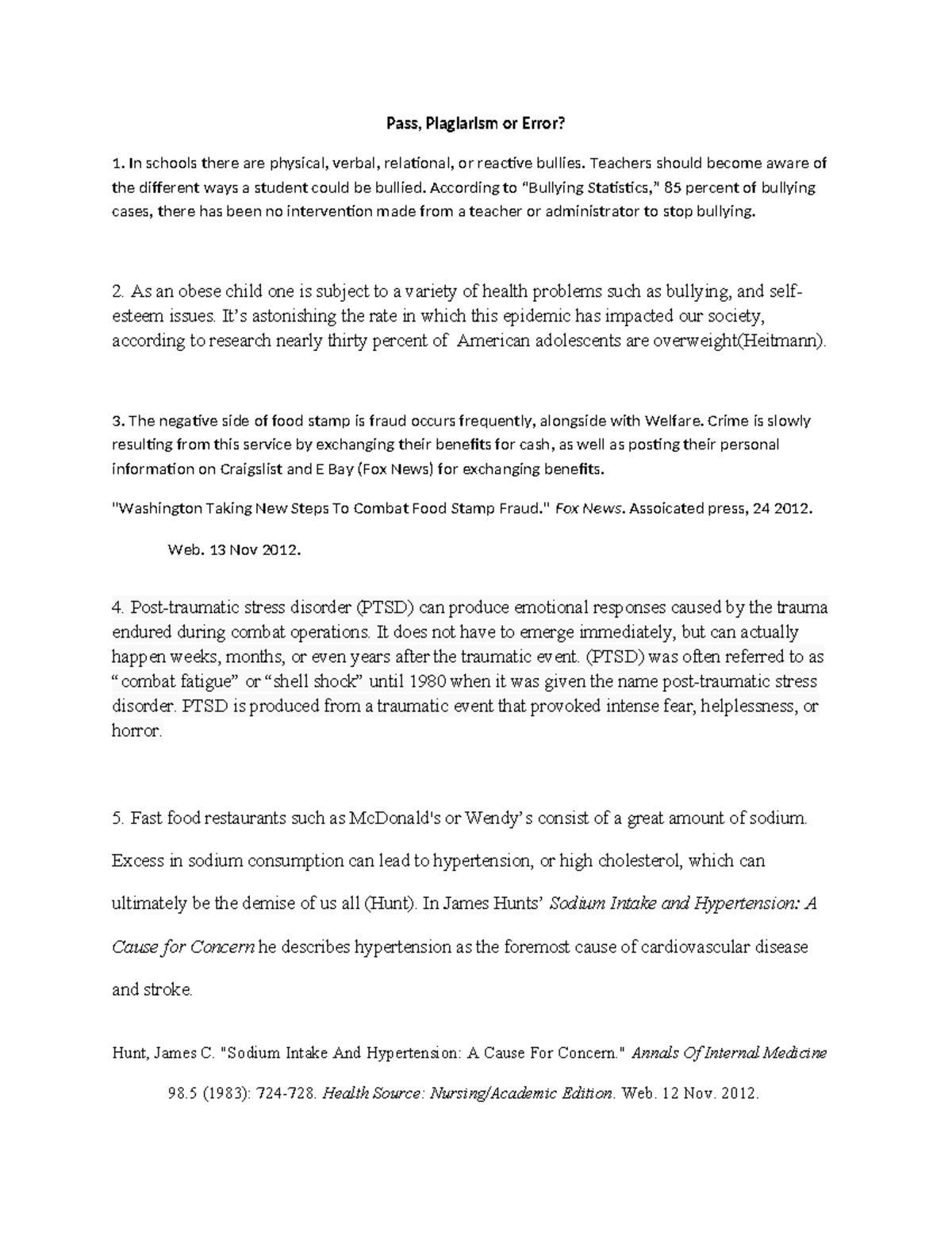 MLA Pass Plagiarism or Error - Pass, Plagiarism or Error? 1. In schools ...