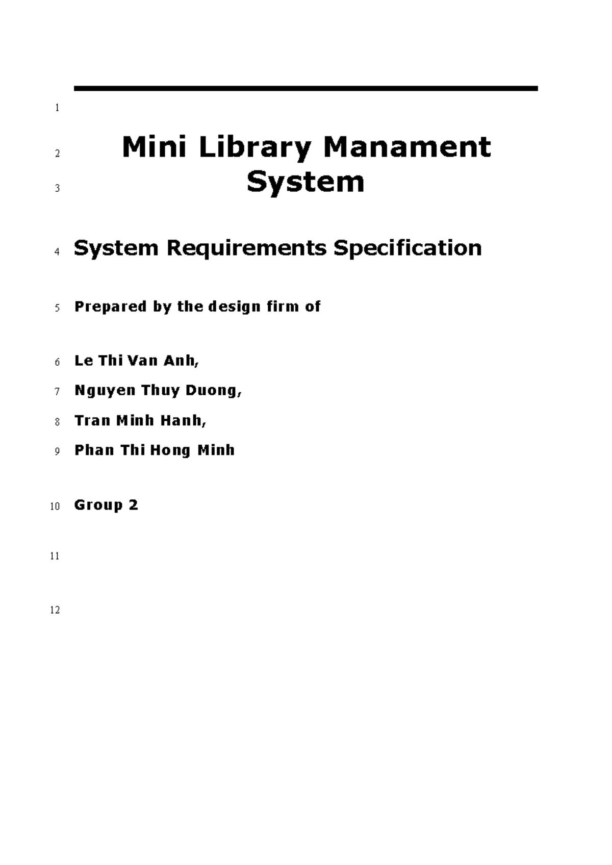 SRS for Mini Library Management System (Group 2) - System Requirements ...