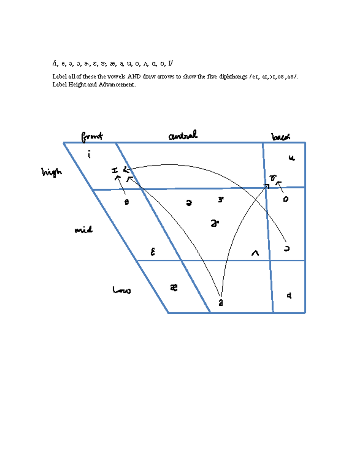 Vowel Quadrilateral - CSD 211 - /i, e, ǝ, ɔ, ɚ, ɛ, ɝ, æ, a, u, o, ʌ, ɑ ...