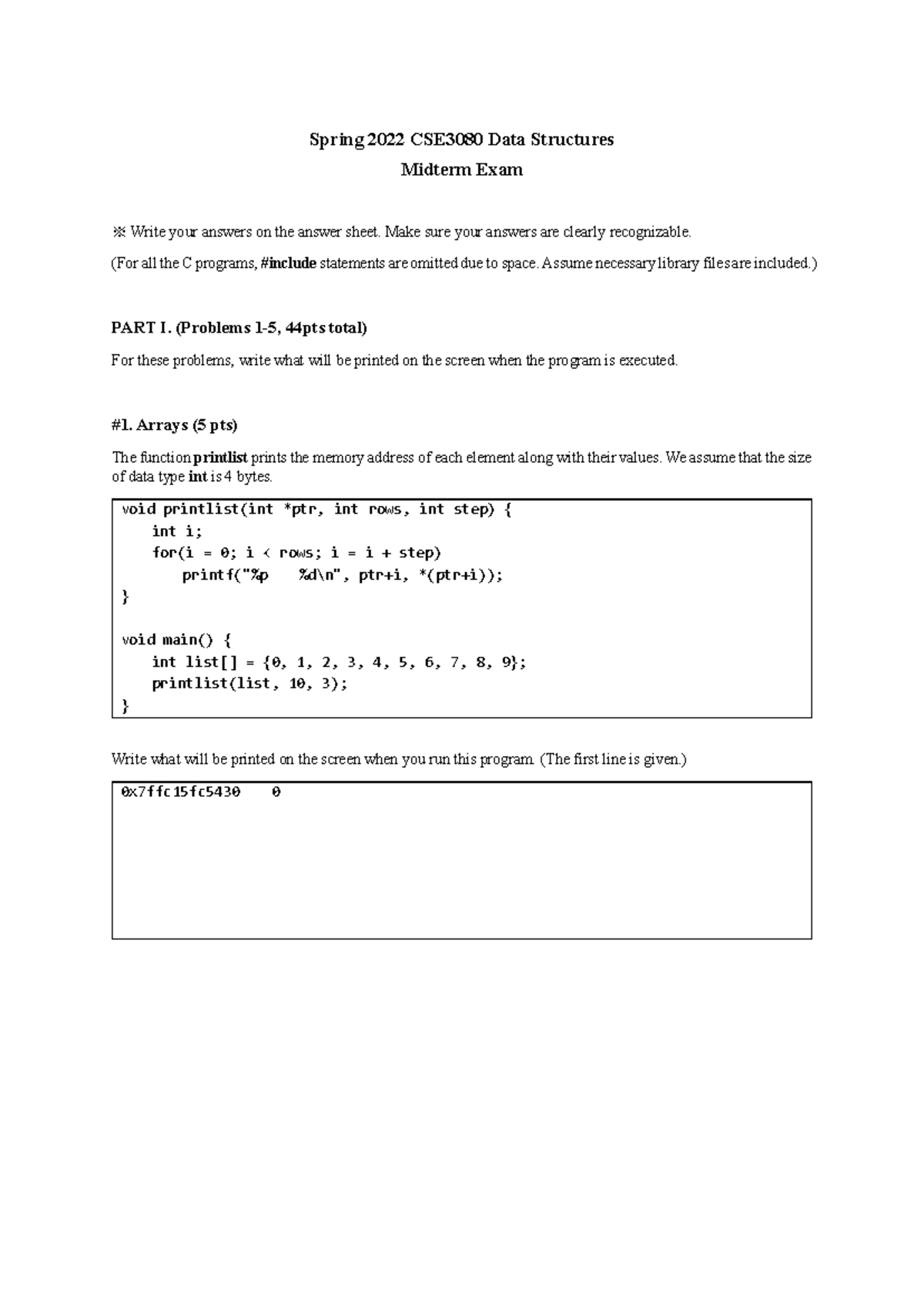 CSE3080 Spring 2022 Midterm Exam Study Guide on Data Structures - Studocu