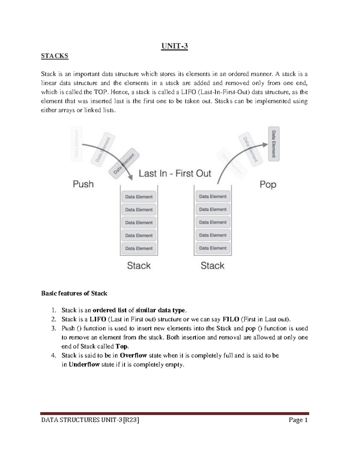 DS UNIT-3[R23] - Stacks and Their Operations in Data Structures - Studocu