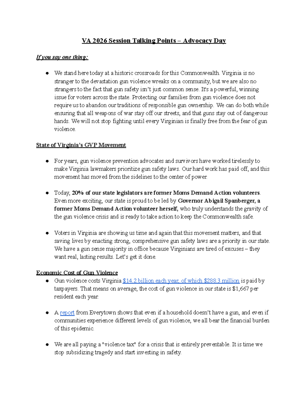VA 2026 Advocacy Day Talking Points on Gun Violence Prevention - Studocu