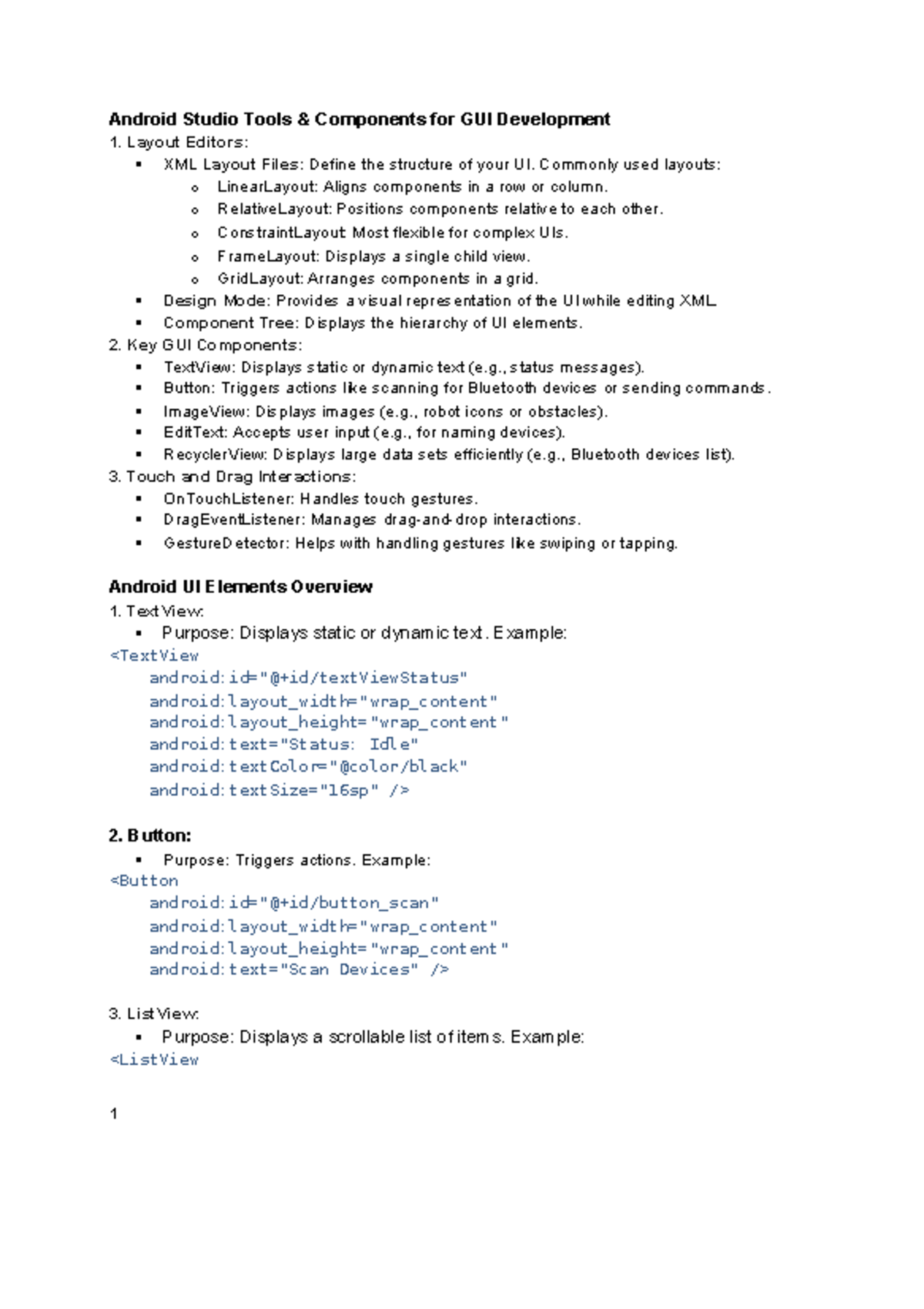 Android Notes - Quiz Cheat Sheet: GUI Development Tools & Components ...