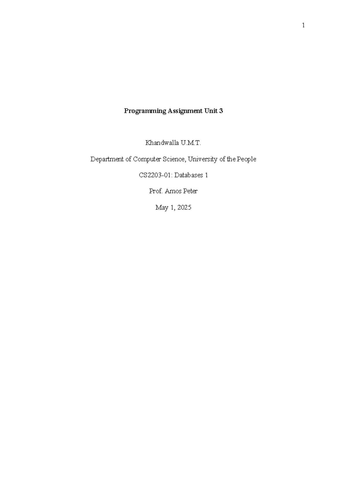 CS2203-01 Programming Assignment: Normalisation in DBMS - Studocu