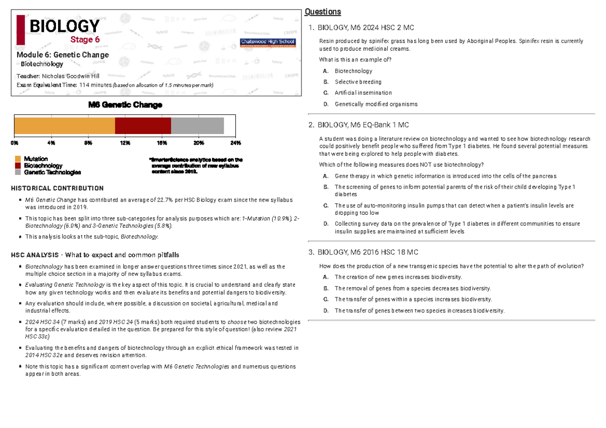 Bio 6.2 Past Paper Questions: Genetic Change & Biotechnology HSC Exam ...