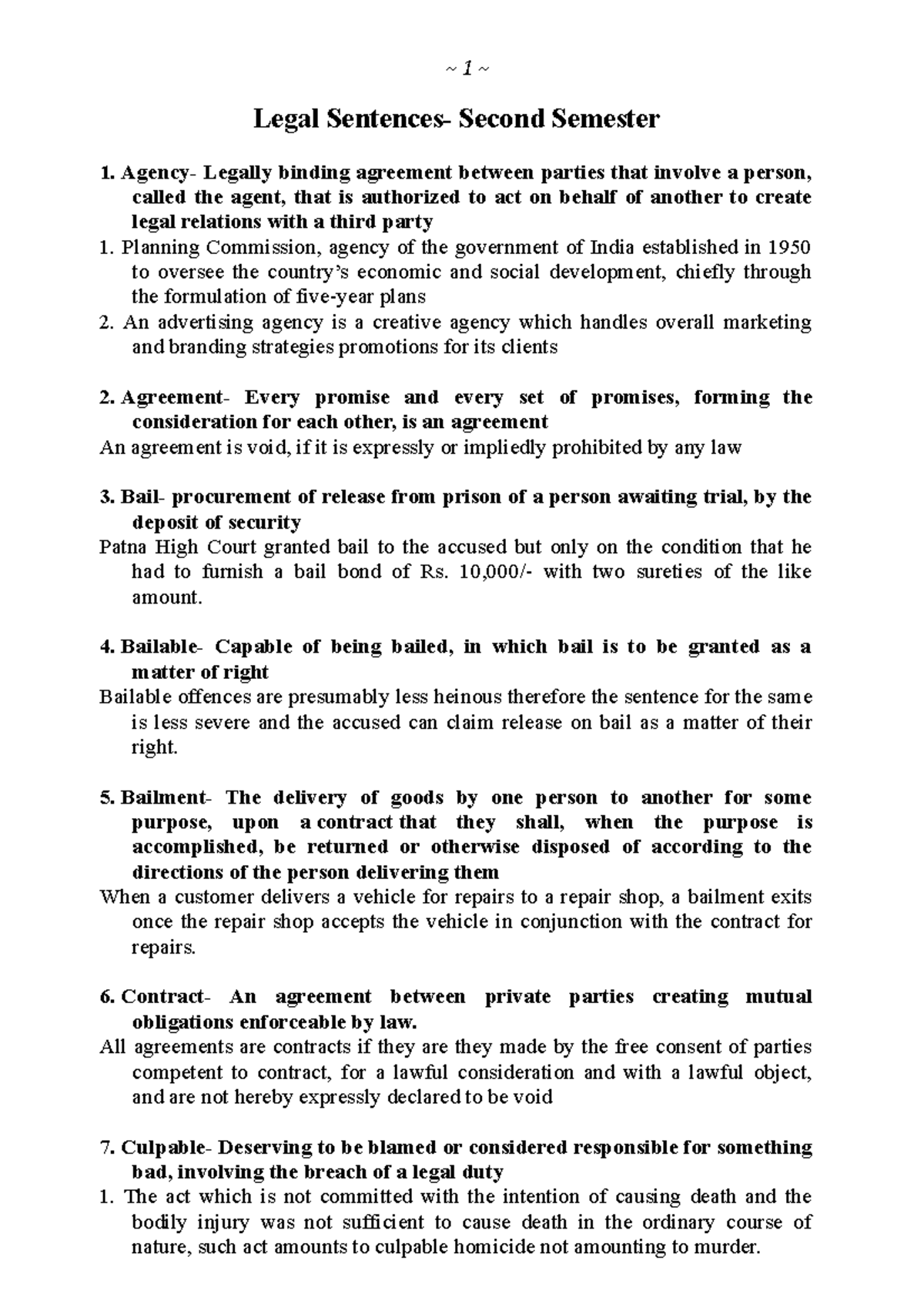 Legal Sentences Compilation for Semester 2 Students - Studocu