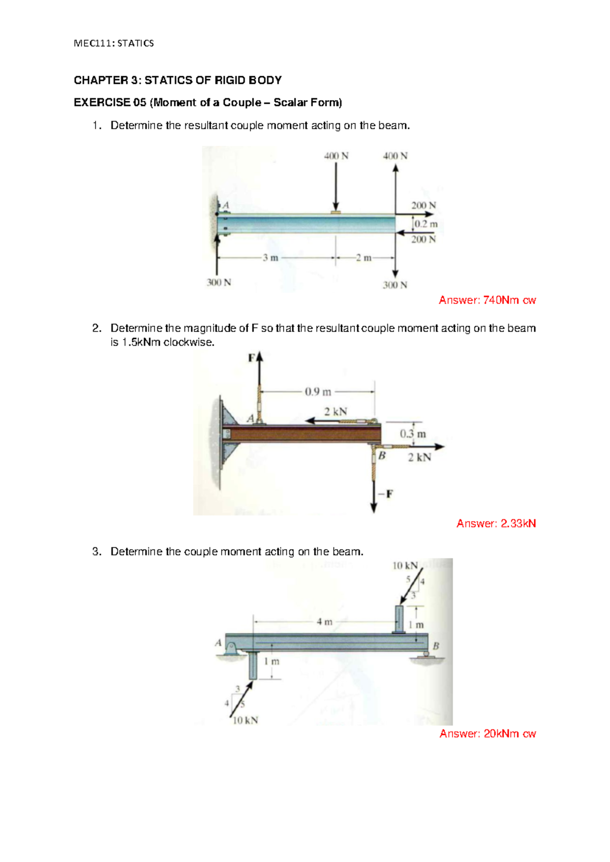 STATICS CHAPTER 3: RIGID BODY EXERCISE 05 SOLUTIONS - Studocu