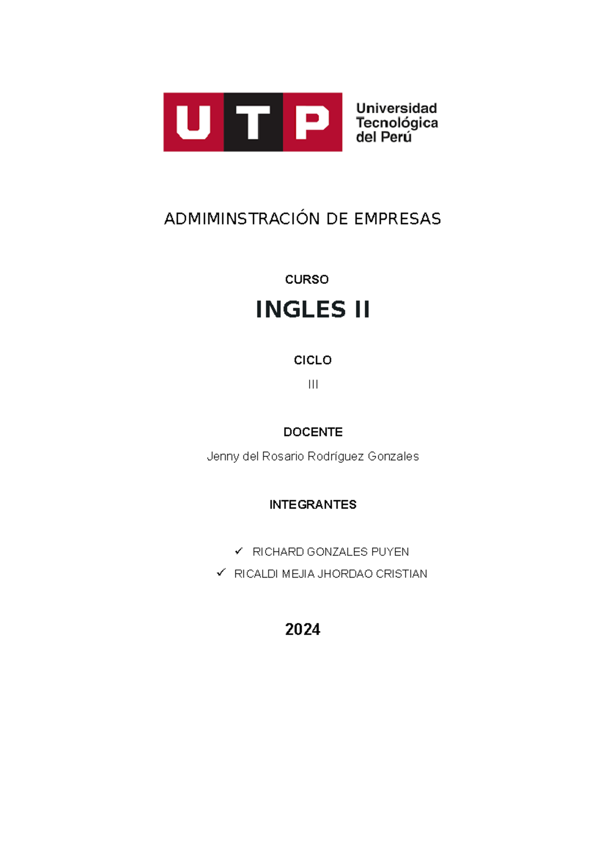 Ingles 2 (s - Ingles II - ADMIMINSTRACIÓN DE EMPRESAS CURSO INGLES II ...