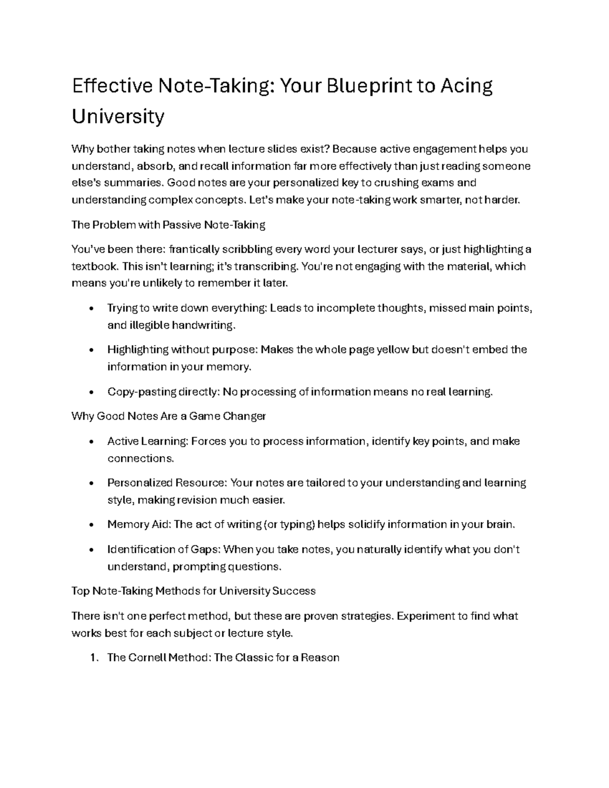 Effective Note-Taking Strategies for University Success - Studocu