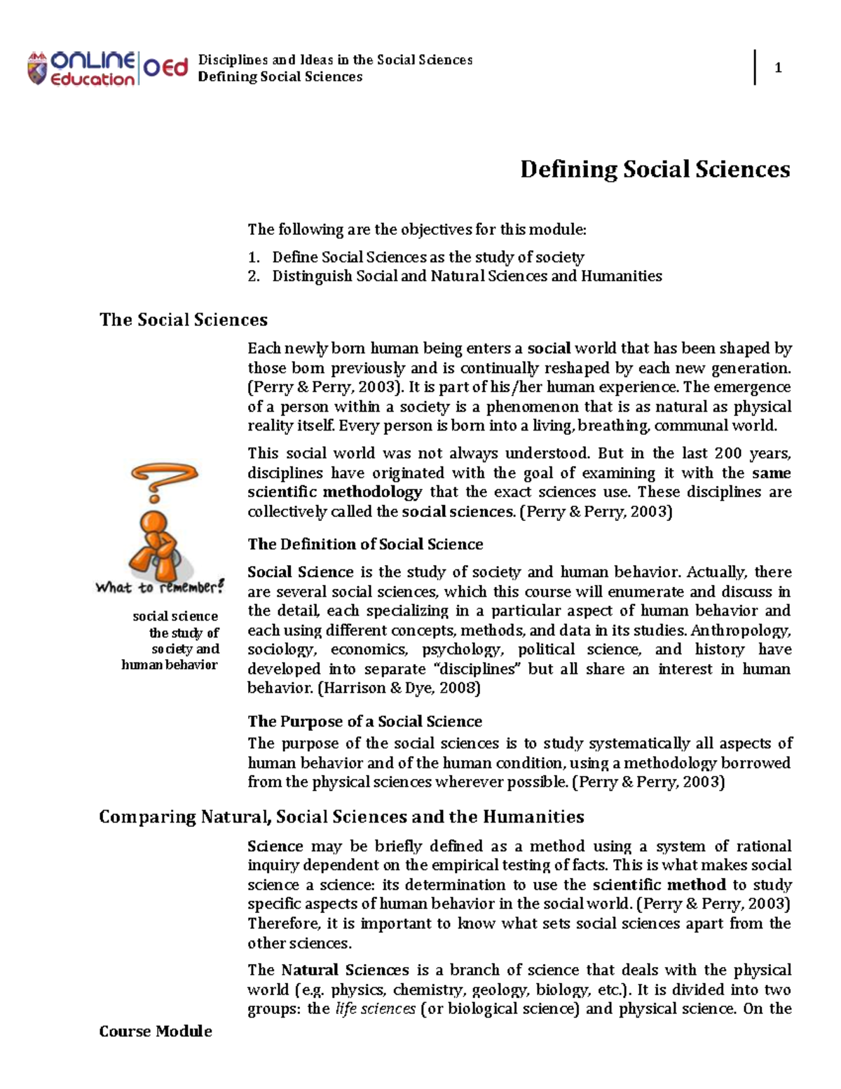 Week 001-002-Module Defining Social Sciences - Humanities and Social ...