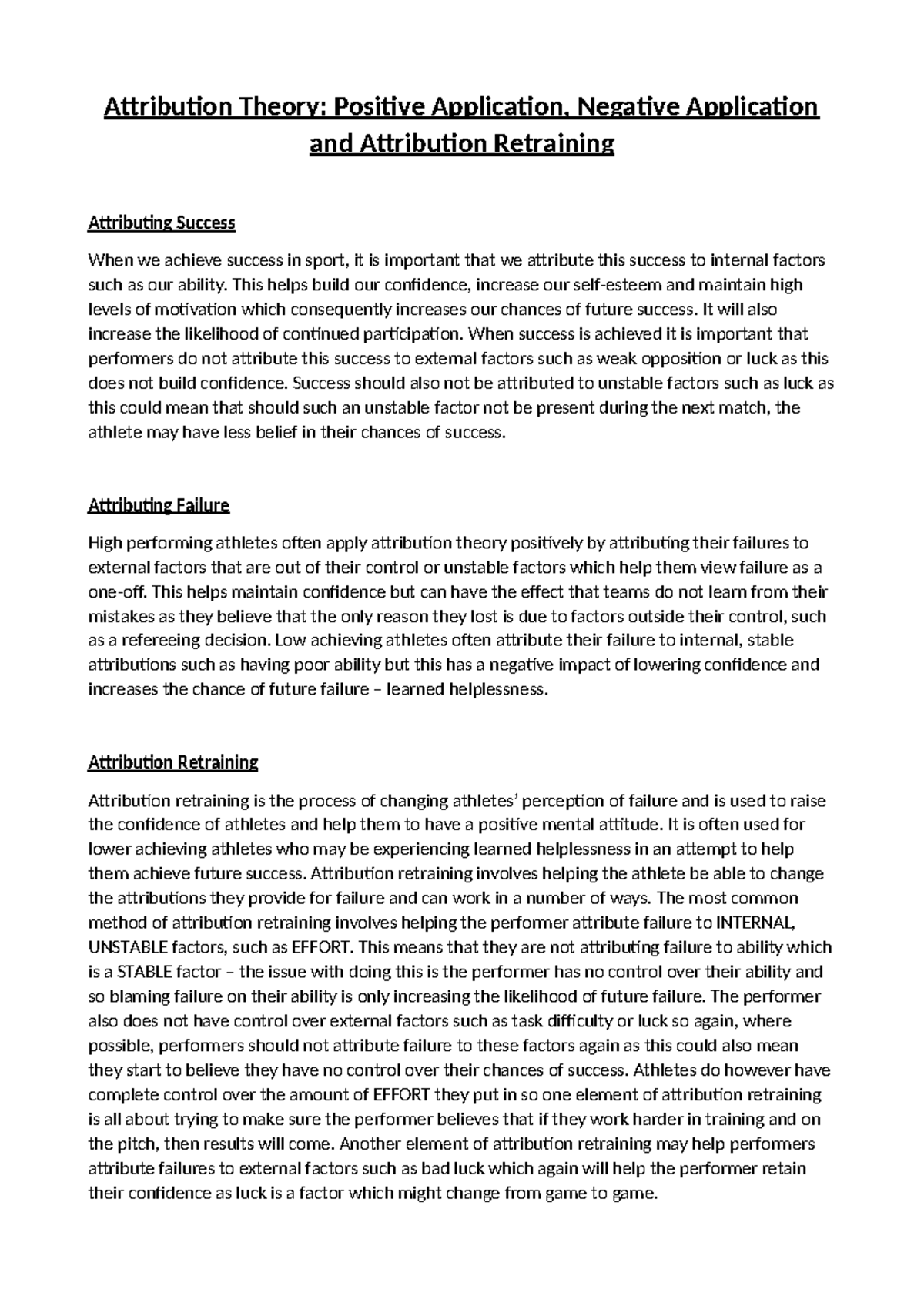 AttributionTheoryNotes Attribution Theory Positive Application