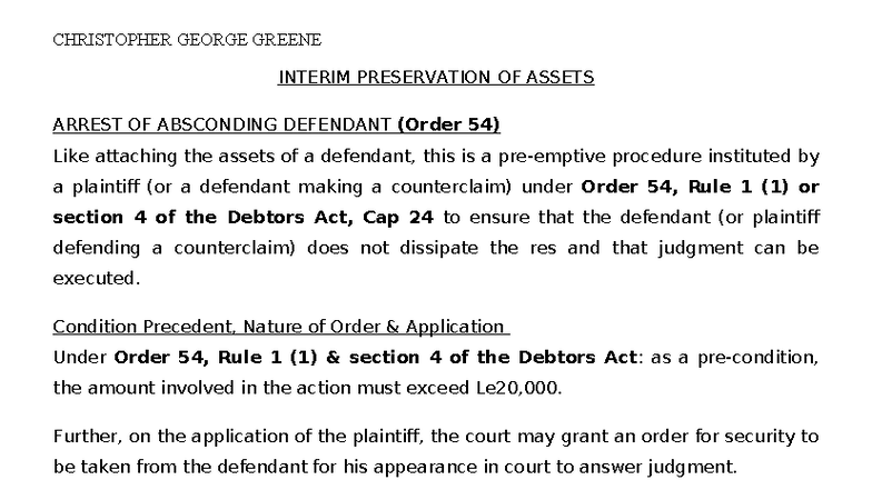 Order 54 & Debtors Act: Interim Preservation of Assets Overview - Studocu